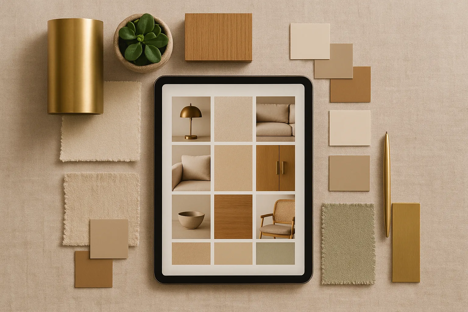 Digital mood board with interior design material samples