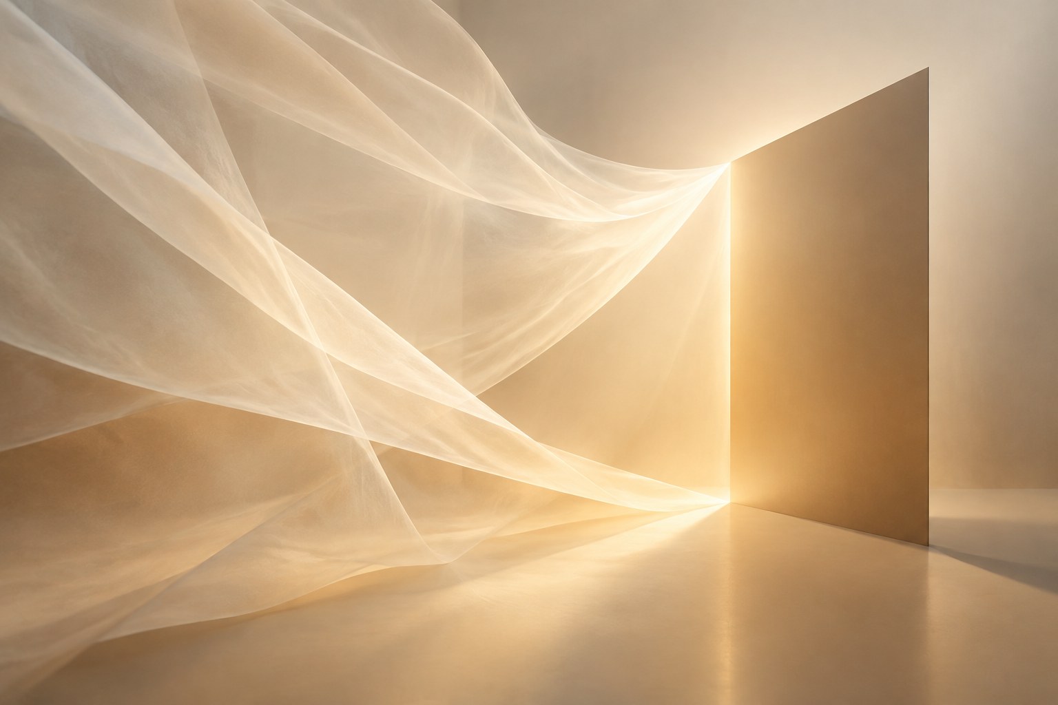Soft translucent veils of warm light resolving into one crisp, clear plane.